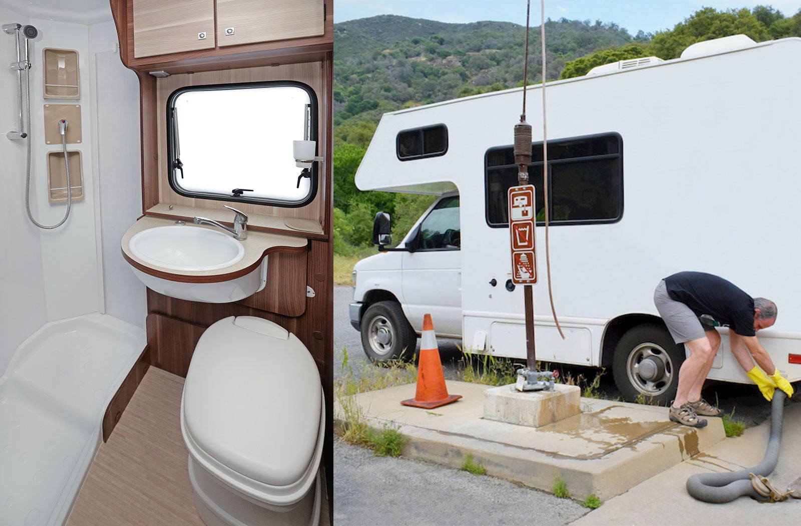 Portable RV/camper toilet and holding tank setup in Newport, Oregon