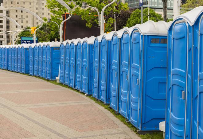 Seasonal porta potty units set up at a Newport, Oregon venue