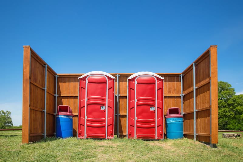 Short-term porta potty units staged for delivery in Newport, Oregon