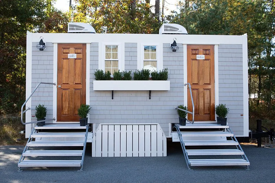 Wedding restroom units discretely staged at a venue in Newport, Oregon
